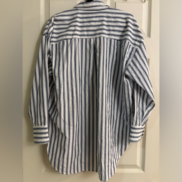 Maeve by Anthropologie The Bennet Navy and White Striped Button Down Shirt - Picture 4 of 7